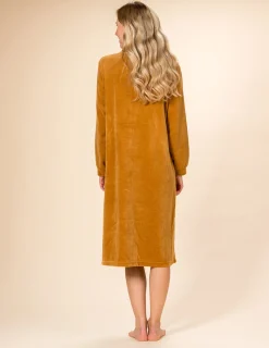 Morgonrock dragkedja velour Senapsgul