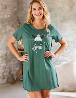 Nattlinne Bomull Winterbunny Grön