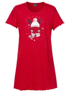 Nattlinne Bomull Winterbunny Röd