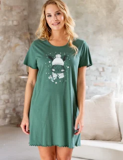 Nattlinne Bomull Winterbunny Grön