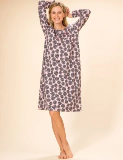Nattlinne Lång Ärm Graphic Floral Rosa