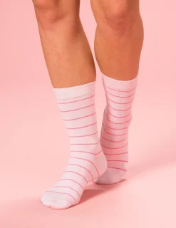 Strumpa Bambu Randig Rosa 2-pack