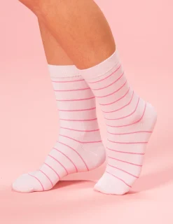 Strumpa Bambu Randig Rosa 2-pack