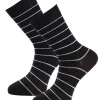 Strumpa Bambu Randig Svart 2-pack