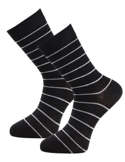 Strumpa Bambu Randig Svart 2-pack