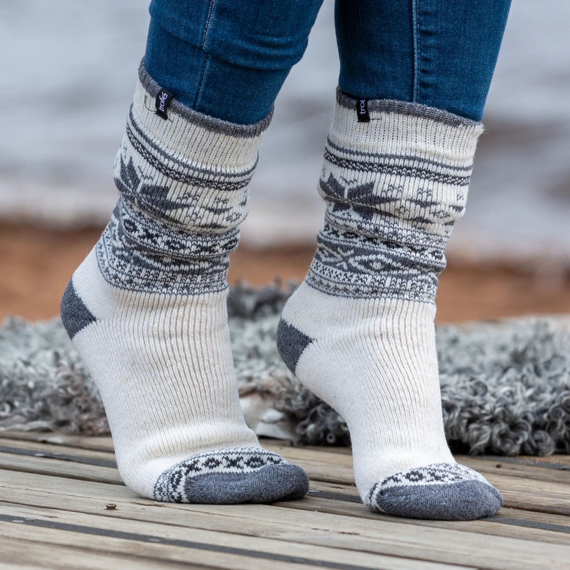 Strumpa Ullfrotté Stjärna Off-white
